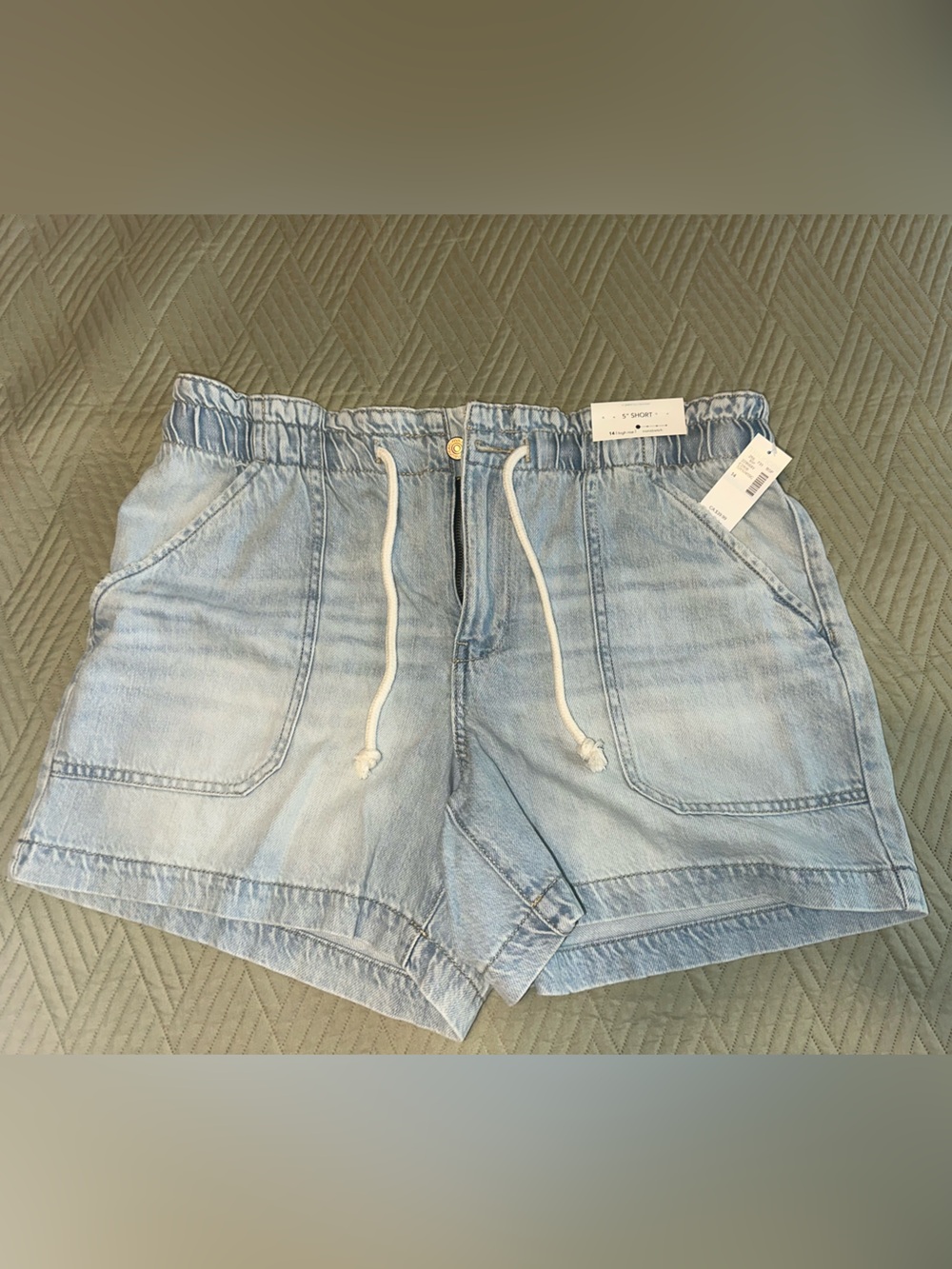Maurices Light Blue High-Waist Denim Shorts with Drawstring